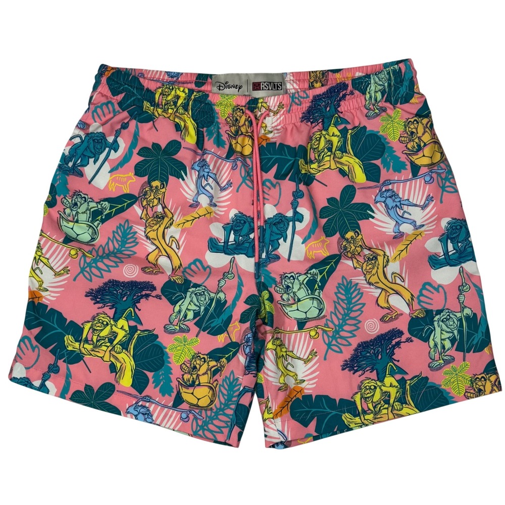 RSVLTS Disney Lion King Swim Trunks Rafiki Simba Pink Large Mens Hybrid Shorts